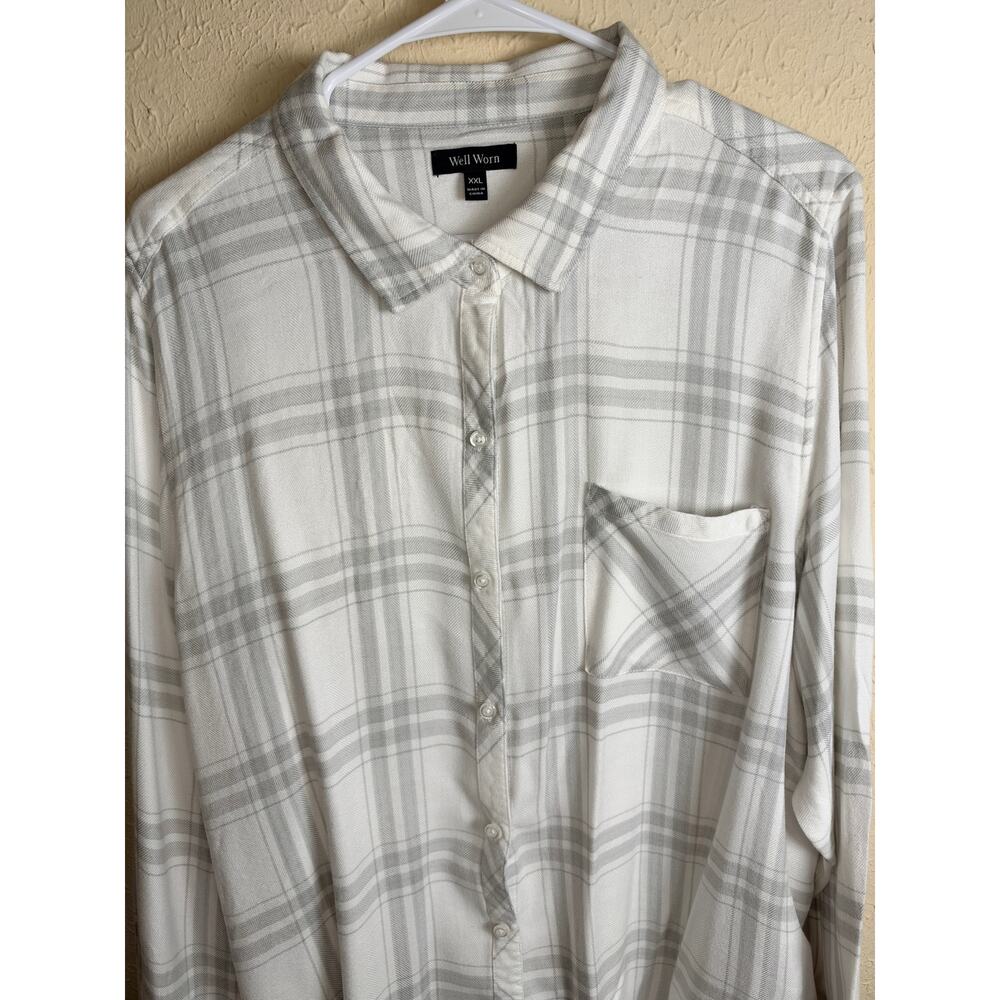 Women's 2X Well Worn 100% Viscose Plaid Button Down Flowy Casual Fall Boho - Picture 4 of 6